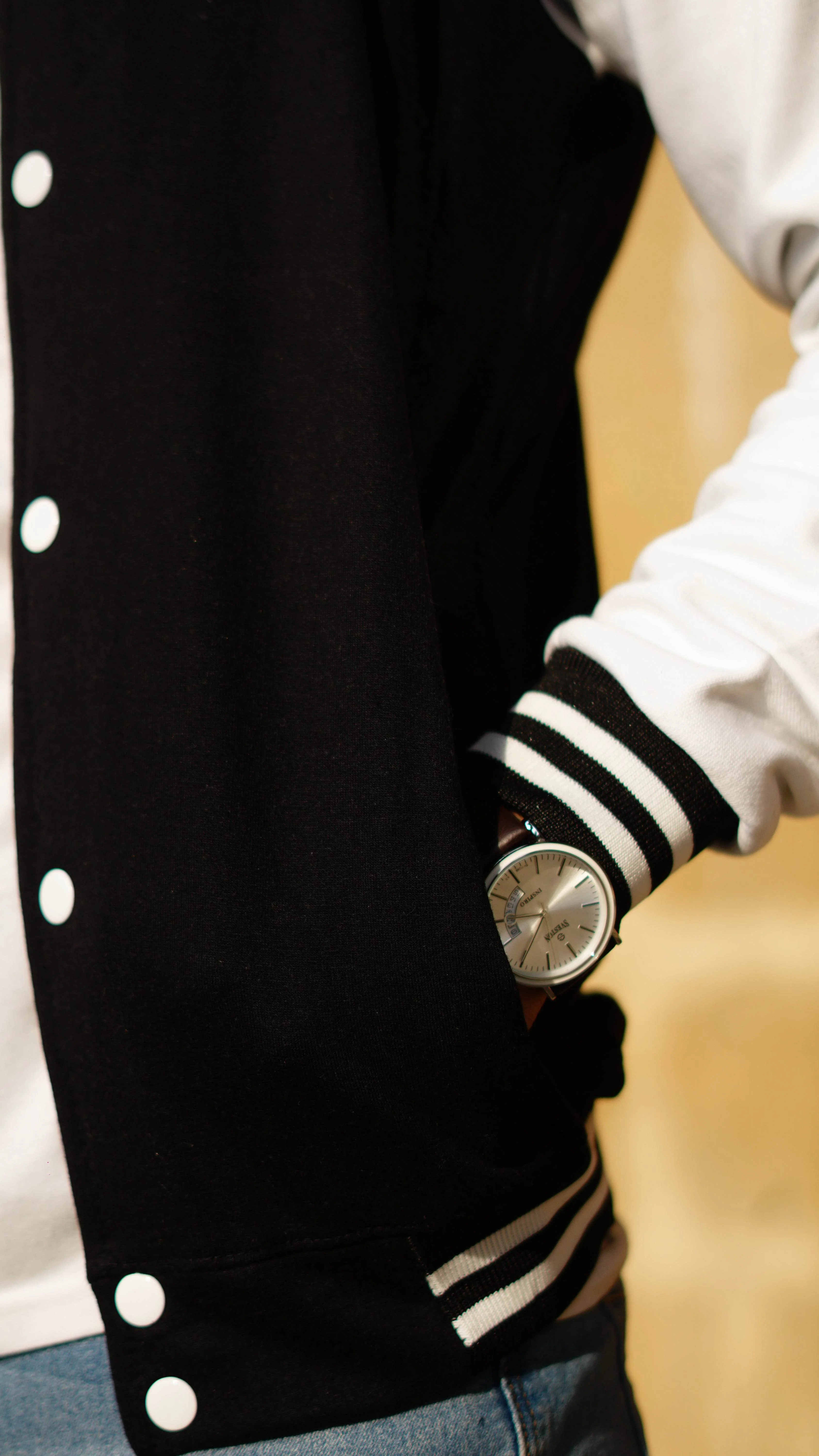 Black and white baseball varsity jacket - Image 3