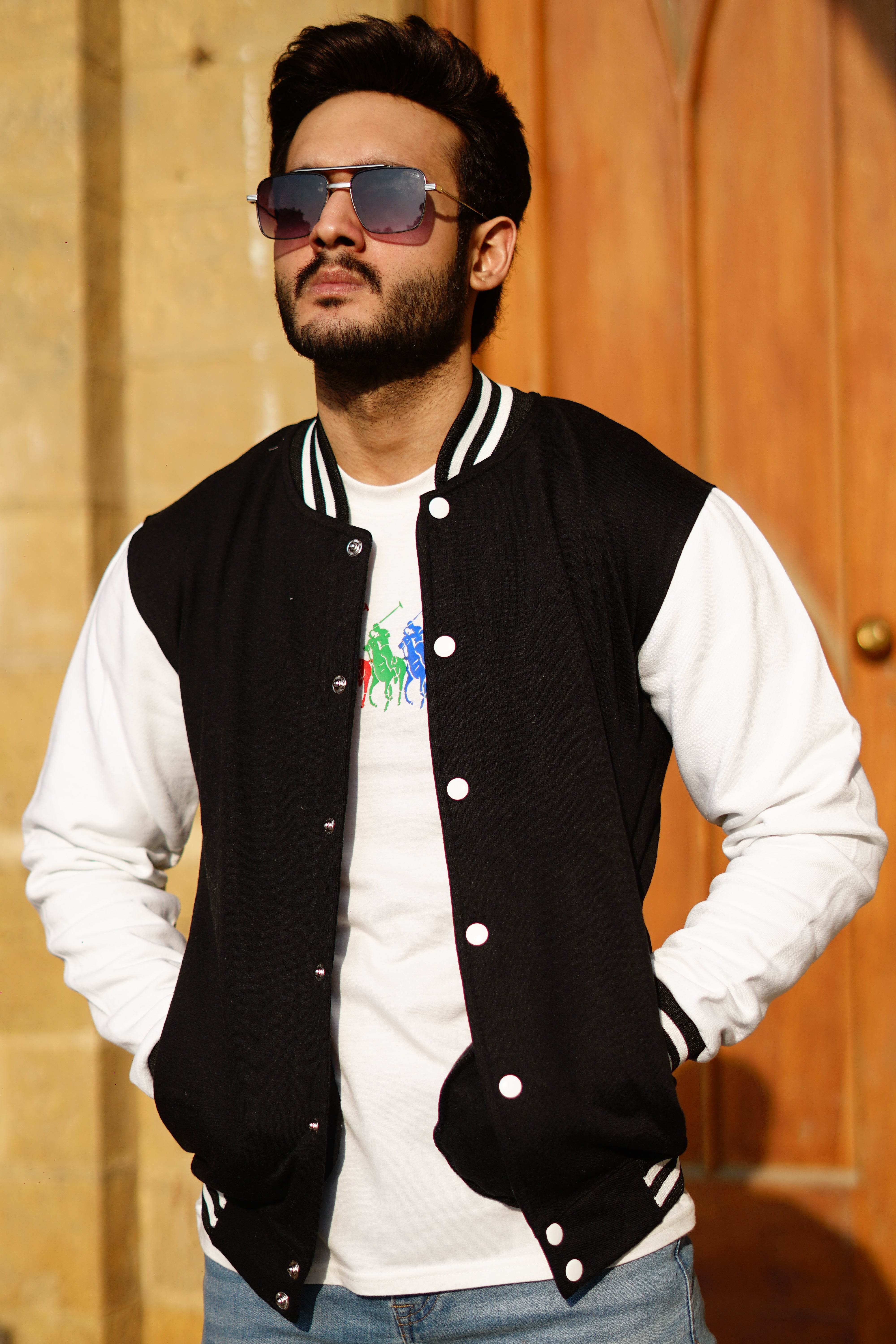 Black and white baseball varsity jacket - Image 4