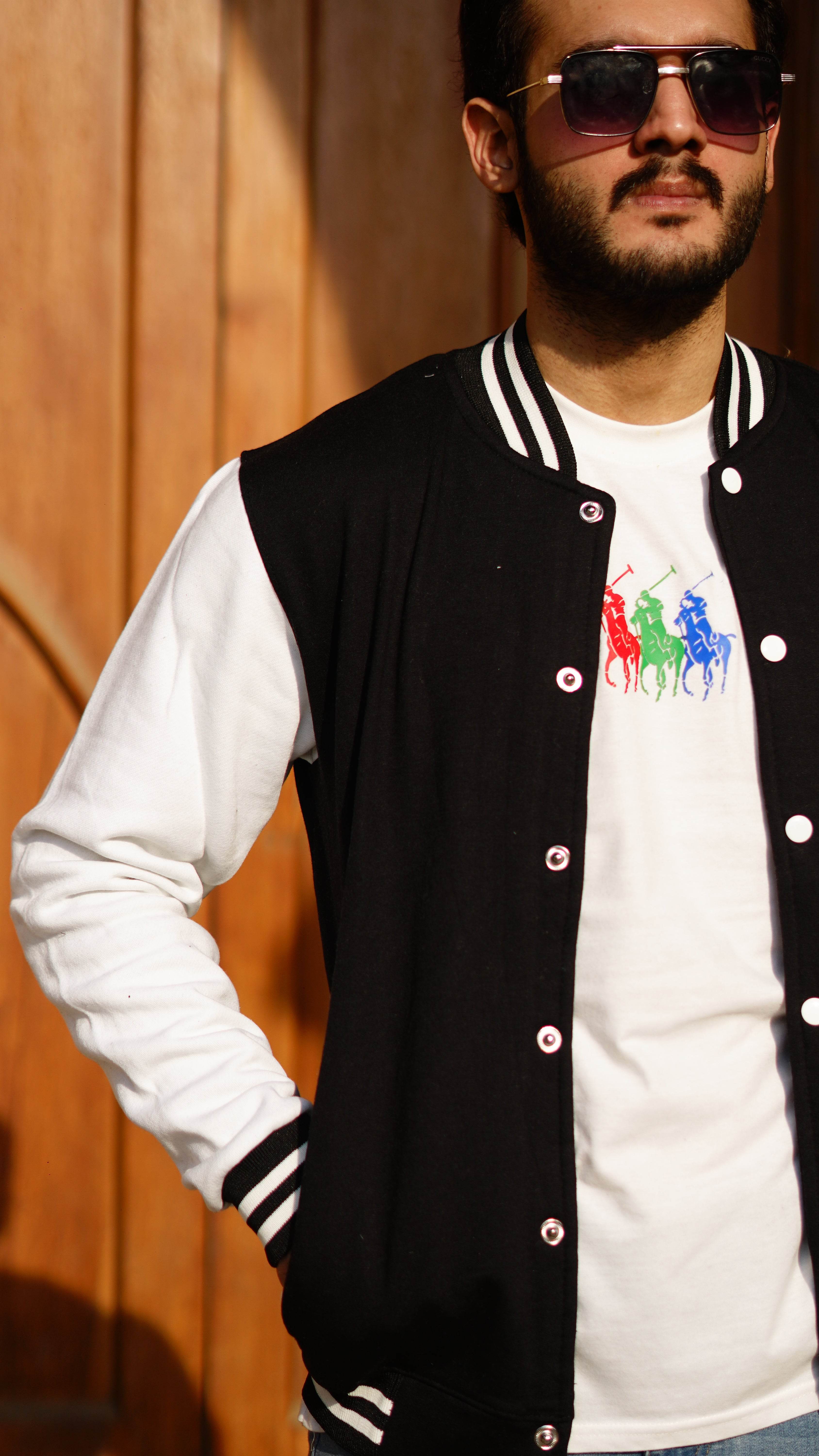 Black and white baseball varsity jacket - Image 5