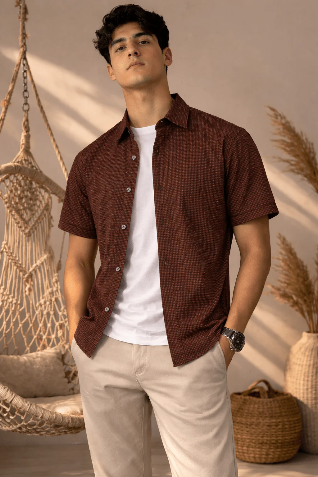 Brownish Texture Casual Shirt - Image 2