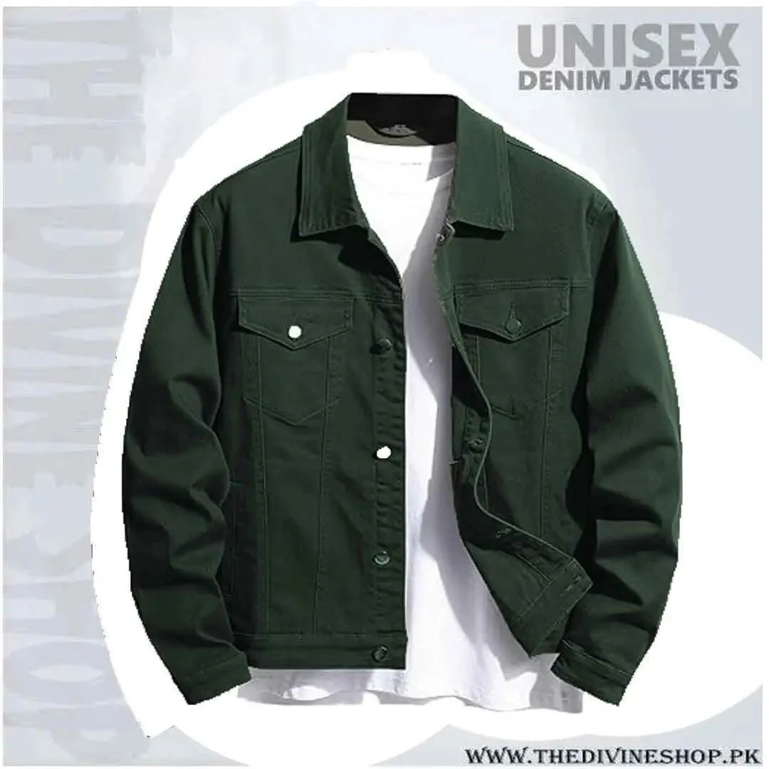 Olive green denim jacket export quality green - Image 4