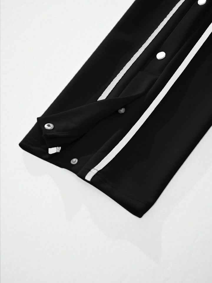 Manfinity Men Contrast Tape Button Side Drawstring Waist Sweatpants Black - Image 5
