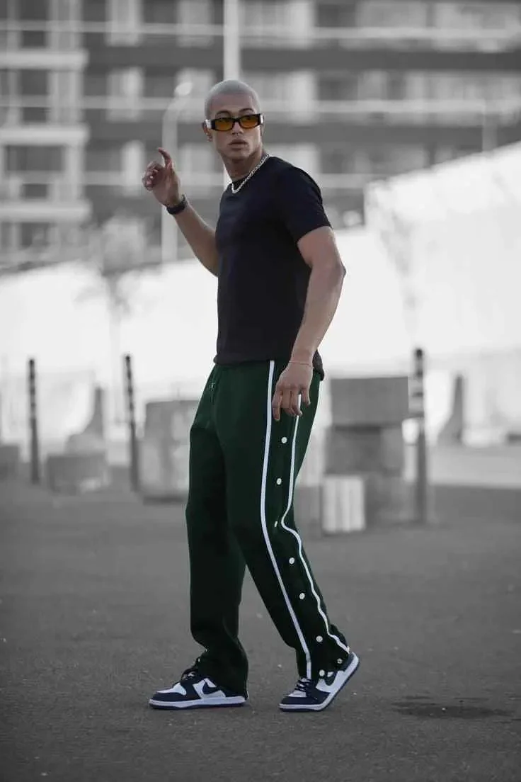 Button stripe Aestehtic Sweatpants (Steel Grey ) - Image 3