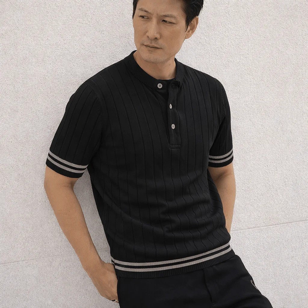 Men’s Premium Ribbed Henley T-Shirt – Short Sleeve Casual Summer Wear - Image 3