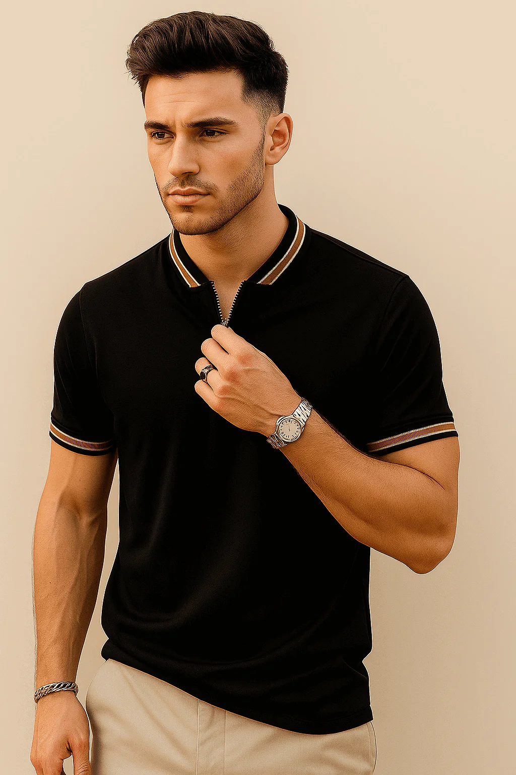Men's polo shirts smoked polo neck - Image 4