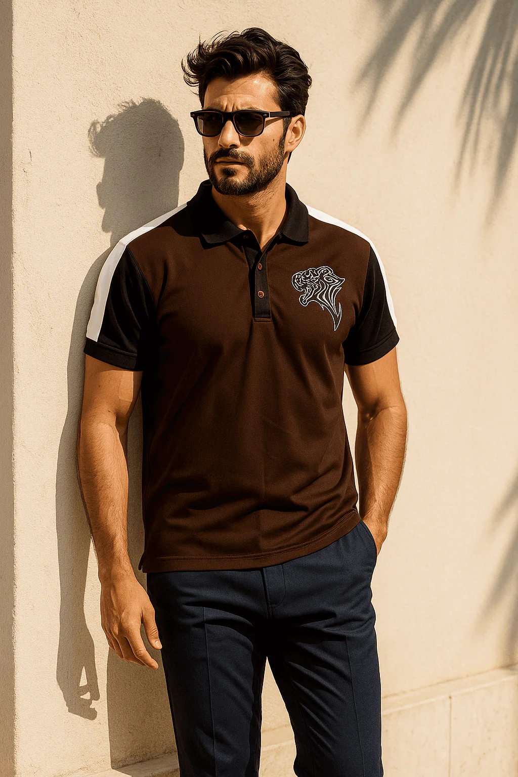 Mens premium cheeta polo brown black - Image 3