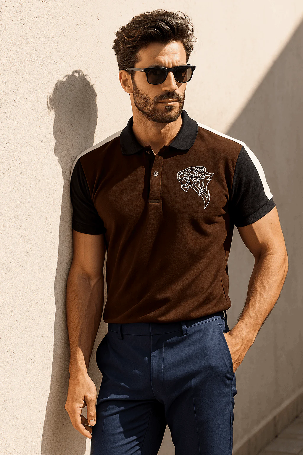 Mens premium cheeta polo brown black - Image 4